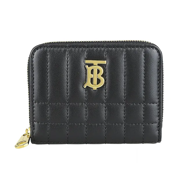 【BURBERRY 巴寶莉】BURBERRY Lola TB鍍金LOGO車縫小羊皮4卡拉鍊零錢包(黑)