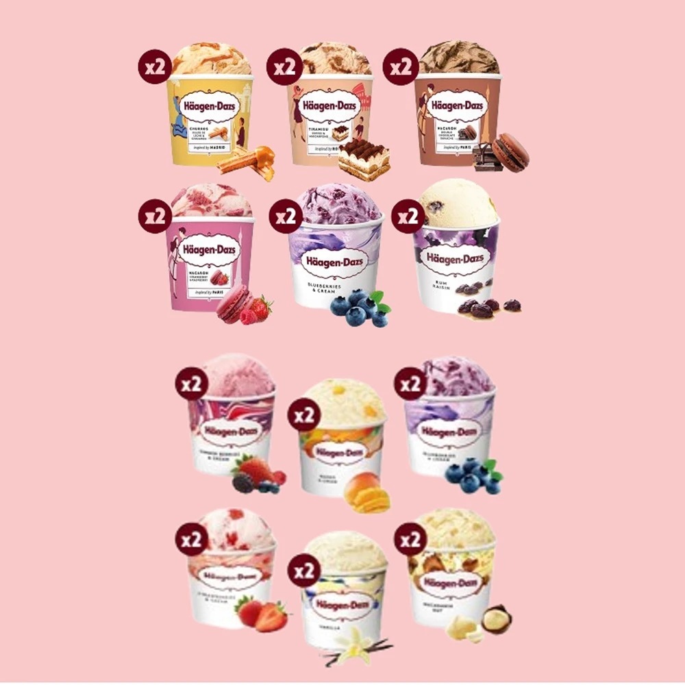 哈根達斯冰淇淋迷你杯 哈根達斯_官方直營買一送一 冰淇淋迷你杯100ml,多口味任選 總共2400ml)