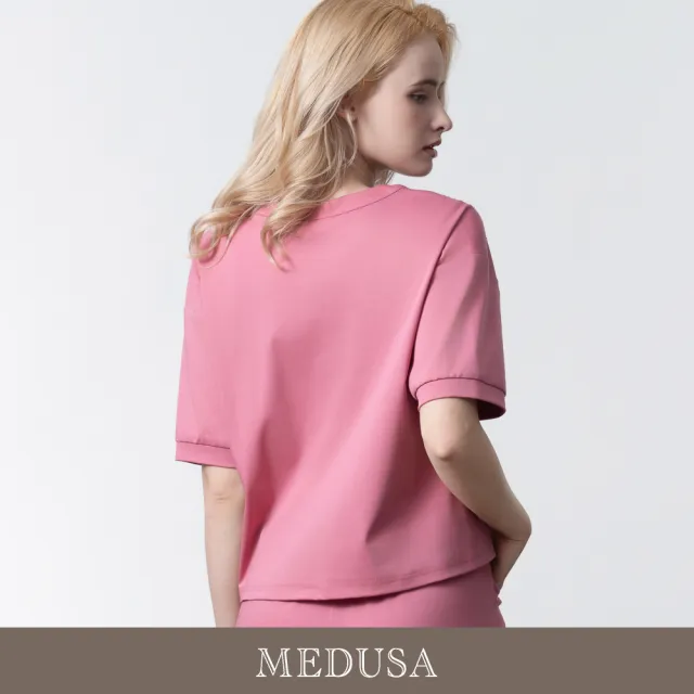 【MEDUSA 曼度莎】現貨-粉紅閃鑽拉鍊運動風短袖上衣（M-XL）｜女運動上衣 女休閒上衣 女T恤(605-5470A)