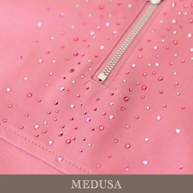 【MEDUSA 曼度莎】現貨-粉紅閃鑽拉鍊運動風短袖上衣（M-XL）｜女運動上衣 女休閒上衣 女T恤(605-5470A)
