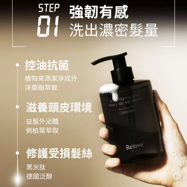 【Relove】黑泌肽6%養髮組(豐盈洗髮精450ml晨柑朝露香+養髮液100ml)