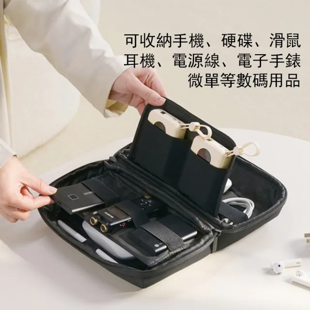 【Yurm】雙層大容量 3C 數碼配件收納包(行動電源/充電線/耳機/硬碟收納整理包/旅行便攜/多 