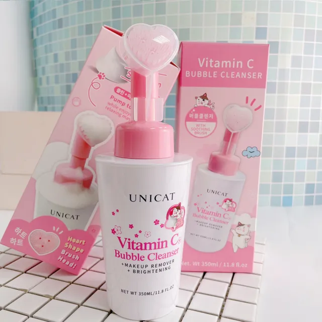 【UNICAT 變臉貓】維他命C洗顏卸妝泡泡慕斯 350ml/盒(附柔膚潔面刷) 臉部清潔 洗卸慕斯 洗面慕斯 潔顏慕斯