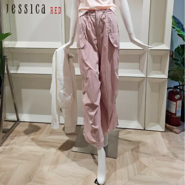 【Jessica Red】休閒時尚寬鬆皺褶直筒工裝長褲R53203