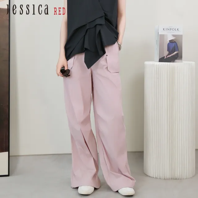 【Jessica Red】休閒時尚寬鬆皺褶直筒工裝長褲R53203