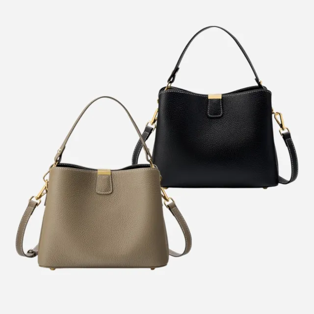 【Urban & Chic】雙11 真皮通勤水桶包｜肩背斜背手提兩用｜日常百搭女包 (多色任選)