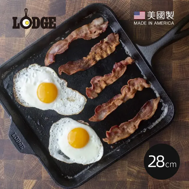 【LODGE】美國製方形鑄鐵平底淺型煎餅鍋-28cm (鑄鐵煎盤/鑄鐵煎鍋/平底鍋/L9SGR)