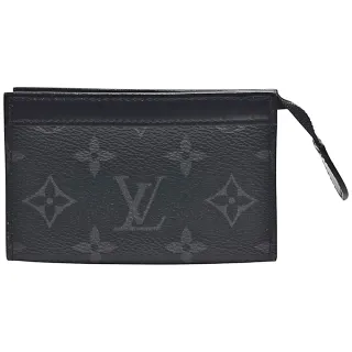 【Louis Vuitton 路易威登】M82776 Voyage經典Eclipse帆布印花牛皮飾邊拉鑰匙/零錢包