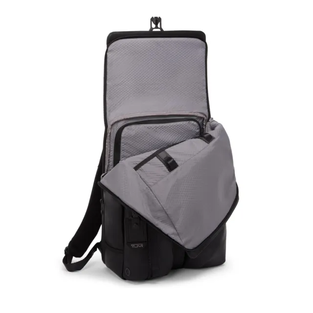 【TUMI】ALPHA BRAVO Surveillance 翻蓋皮革後背包-黑色(TUMI 官方旗艦店)