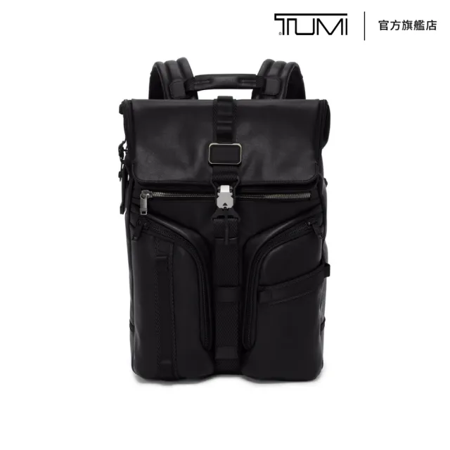 【TUMI】ALPHA BRAVO Surveillance 翻蓋皮革後背包-黑色(TUMI 官方旗艦店)