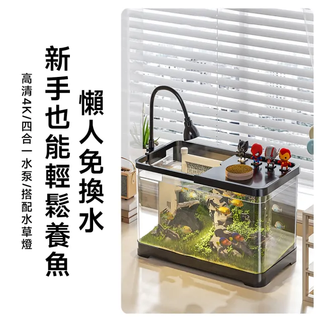 魚缸 壓克力魚缸 小型魚缸 水族缸 亞克力缸(一體式循環過濾/360°視覺體驗/頂部置物)