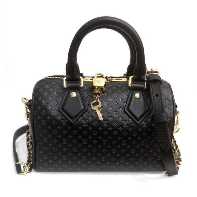 【Louis Vuitton 路易威登】M22595 經典SPEEDY限量柔軟Monogram壓花手提斜背包(全新展示品-黑色)
