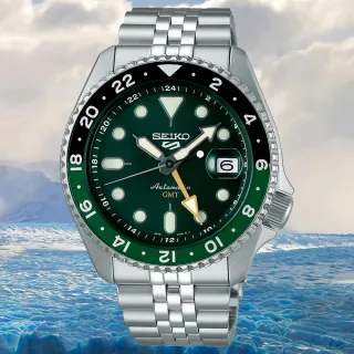 【SEIKO 精工】5 Sports 水鬼潮流GMT運動機械錶-綠x銀/42.5mm 情人節 新年  禮物(SSK035K1/4R34-00A0G)