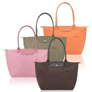 【LONGCHAMP】LE PLIAGE GREEN系列刺繡長把再生尼龍摺疊水餃包(大/多色選)