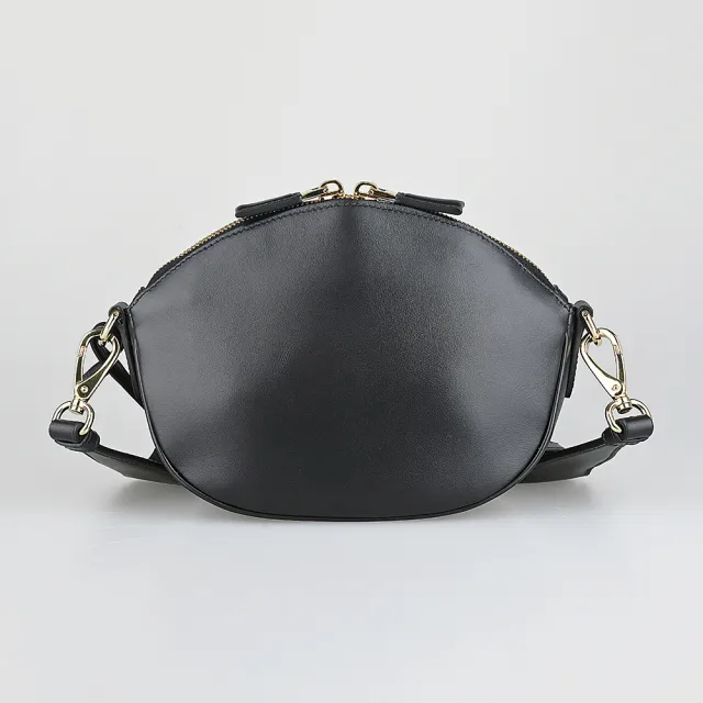 【PRADA 普拉達】PRADA 金字三角鐵牌LOGO小牛皮拉鍊斜背包(迷你/黑)