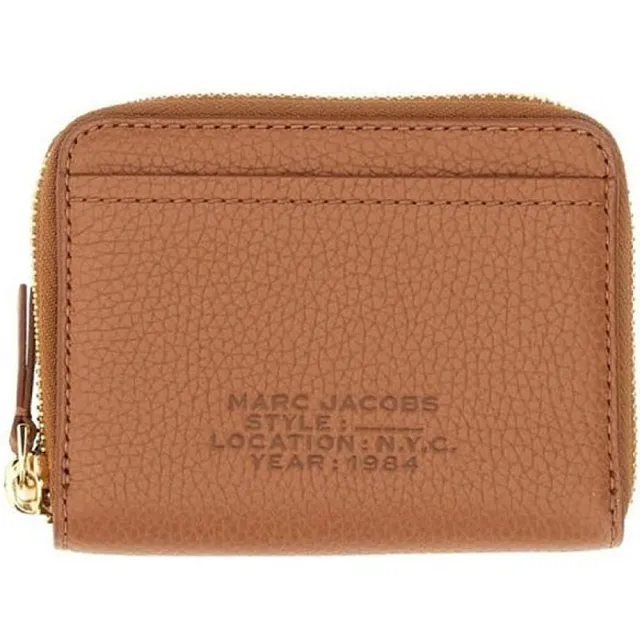 【MARC JACOBS】焦糖堅果荔枝紋皮革方形拉鍊卡片零錢包