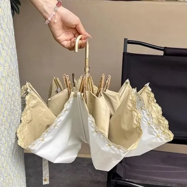 刺繡蕾絲折疊傘(抗UV 抗紫外線 摺疊傘 遮陽 防曬 太陽傘 晴雨兩用傘 輕量 傘包 雨傘 女)