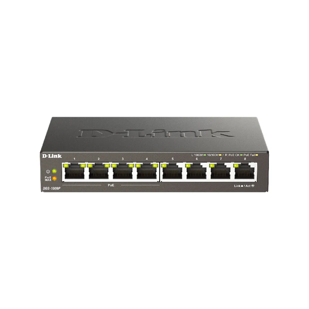 【D-Link】DGS-1008P 8埠Gigabit桌上型無網管PoE供電交換器