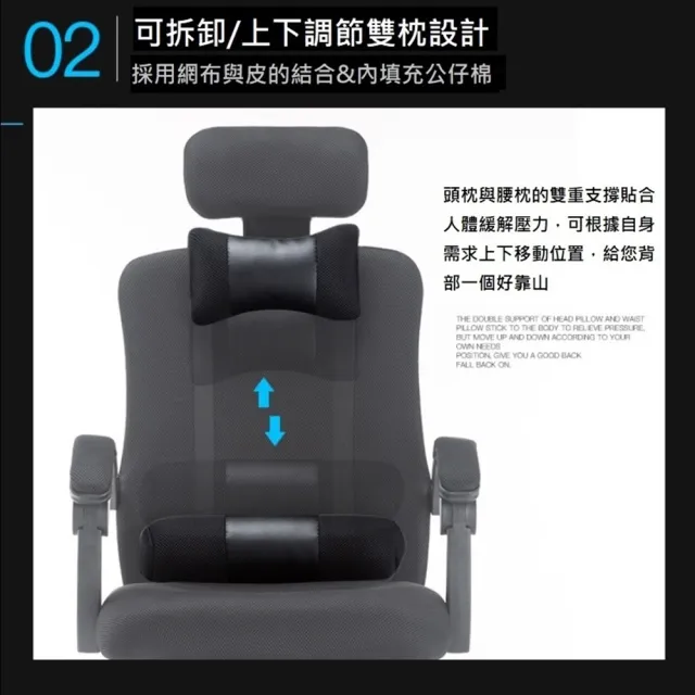 【HTGC】透氣網布電腦椅 配腳墊/附腰+頸枕/後躺鎖定/高低可調/強化五腳(電腦椅/辦公椅/工作椅/會議椅)