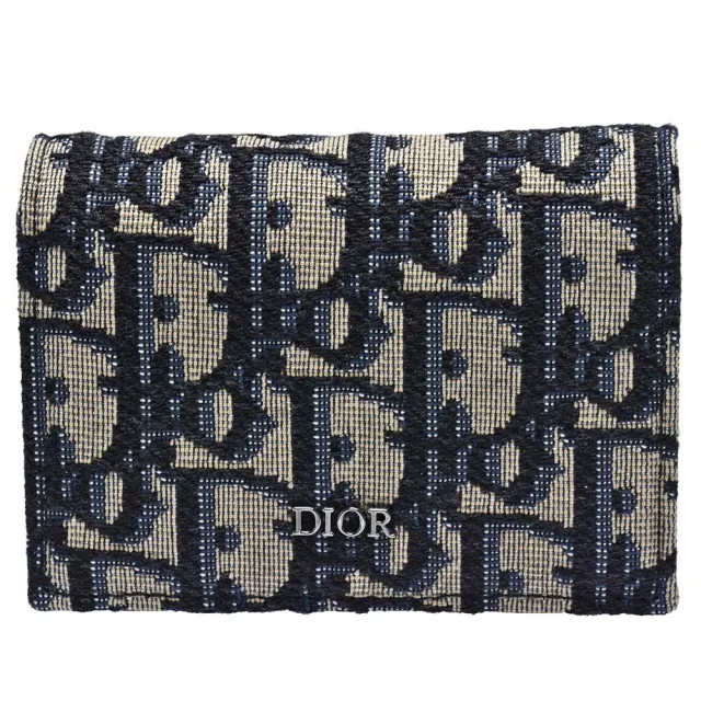 【Dior 迪奧】經典Oblique提花帆布內襯裡小牛皮萬用名片夾(藍2ESCH136YSE_H05E)
