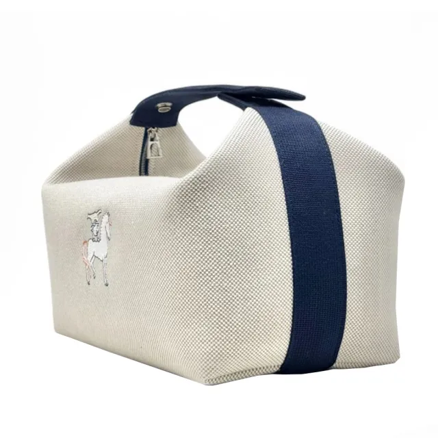 【Hermes 愛馬仕】H103587M 經典PBride a Brac Cabriole系列素色小馬圖案收納包/化妝包(白色圖騰)
