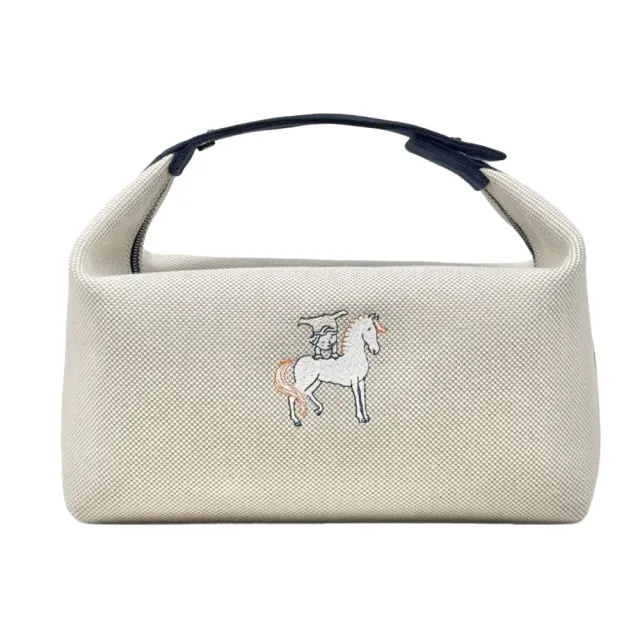 【Hermes 愛馬仕】H103587M 經典PBride a Brac Cabriole系列素色小馬圖案收納包/化妝包(白色圖騰)