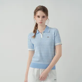 【ELLE ACTIVE】女款 清新條紋針織POLO領短袖上衣-淺藍色(EA25S1W5107#31)