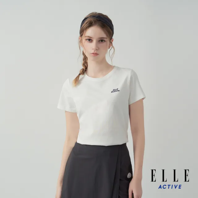 【ELLE ACTIVE】女款 簡約修身機能棉質短袖T恤-白色(EA25S1W1612-90)