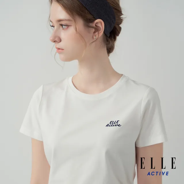 【ELLE ACTIVE】女款 簡約修身機能棉質短袖T恤-白色(EA25S1W1612-90)