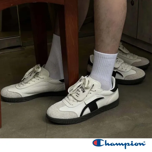 【Champion】官方直營 男性款-Champ T-trainer膠底復古休閒鞋-米黑色(U5AFCTM15U3)