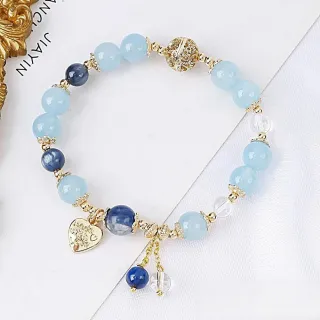 【赫本珠寶】設計款-金愛心海藍寶藍晶石手鍊(8mm)