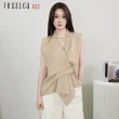 【Jessica Red】氣質設計感皺褶V領無袖襯衫上衣R53301（卡其）