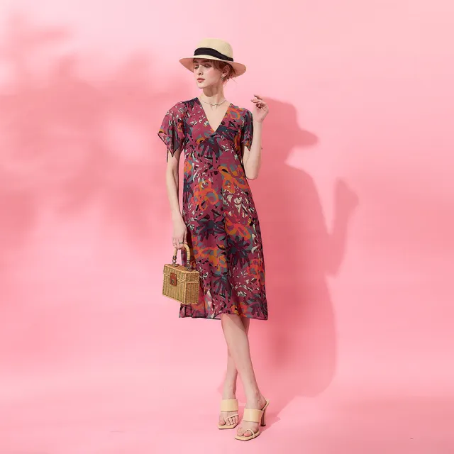 【ICHE 衣哲】Cop.Copine 法國原裝進口微甜花卉印花雪紡洋裝