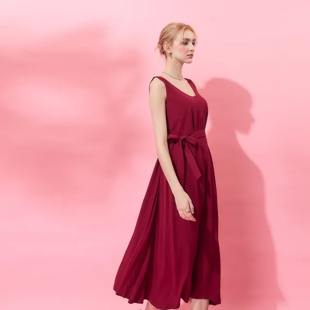 【ICHE 衣哲】Cop.Copine 法國原裝進口簡約輕禮服顯白潤紅綁帶紅洋裝