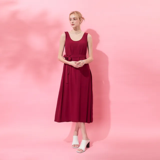 【ICHE 衣哲】Cop.Copine 法國原裝進口簡約輕禮服顯白潤紅綁帶紅洋裝