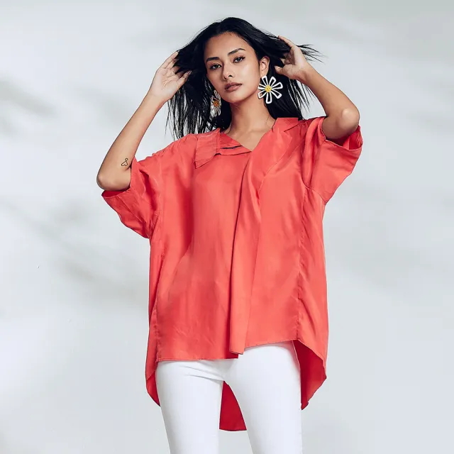 【ICHE 衣哲】Cop.Copine 法國原裝進口鬆弛版寬領落肩剪裁顯白造型襯衫