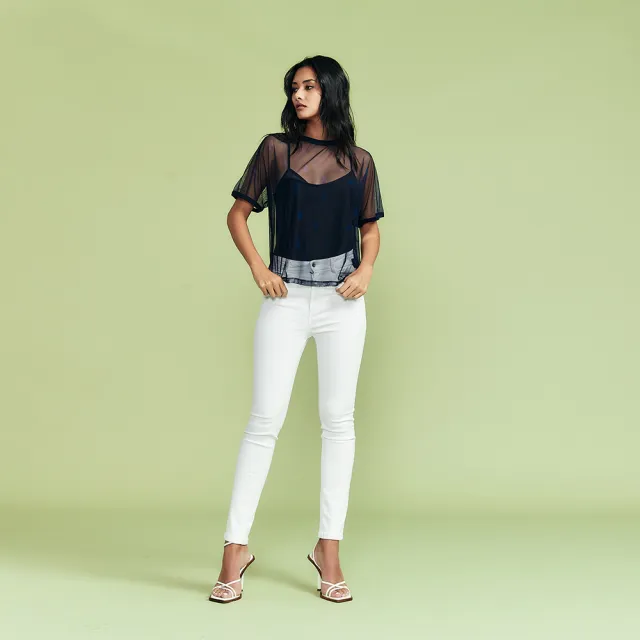 【ICHE 衣哲】Cop.Copine 法國原裝進口輕禮服透膚拼接短袖上衣