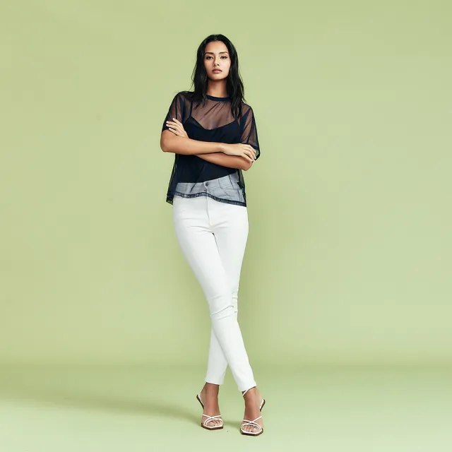 【ICHE 衣哲】Cop.Copine 法國原裝進口輕禮服透膚拼接短袖上衣