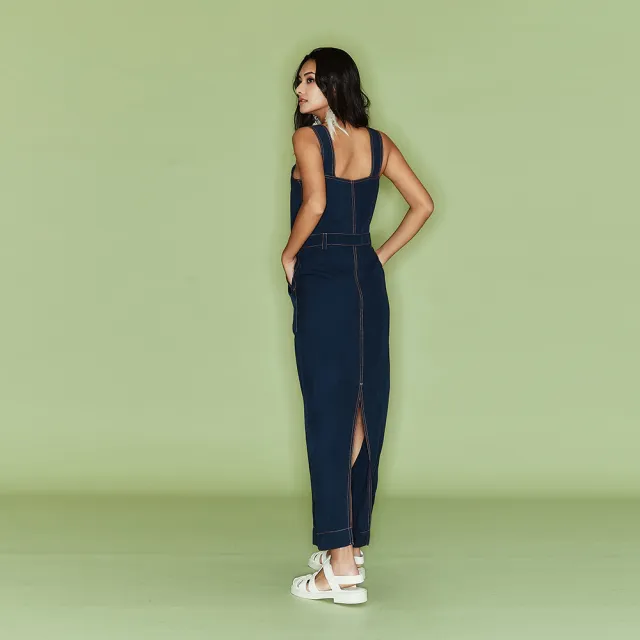 【ICHE 衣哲】Cop.Copine 法國原裝進口經典牛仔吊帶長版洋裝