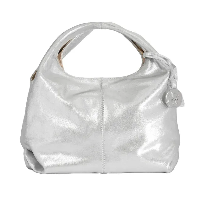 【Marco Masi Milano】義大利手工真皮 小牛皮銀色柔軟手提包(冰河銀色)