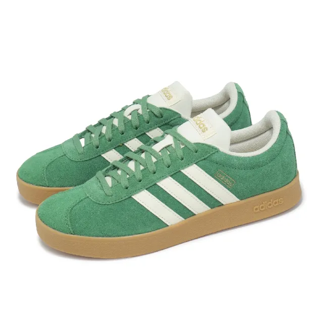 【adidas 愛迪達】休閒鞋 VL Court 2.0 男鞋 女鞋 綠 米白 復古 麂皮 膠底 愛迪達(JH5077)
