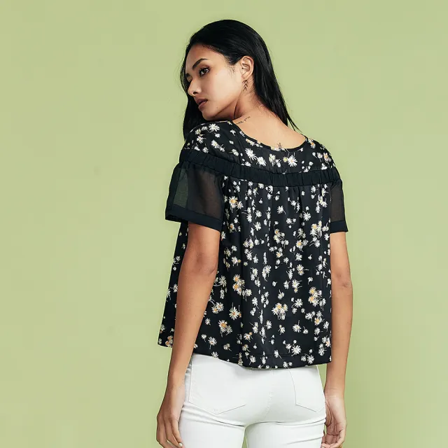 【ICHE 衣哲】Cop.Copine 法國原裝進口黑白印花短袖造型上衣