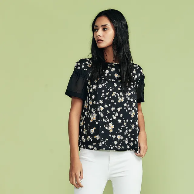 【ICHE 衣哲】Cop.Copine 法國原裝進口黑白印花短袖造型上衣