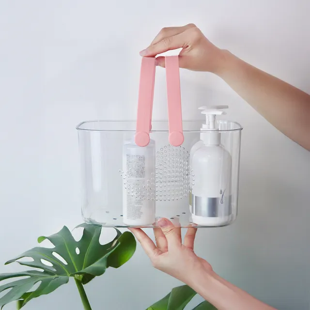 【樂居家】透明手提盥洗收納籃(瀝水籃 沐浴籃 旅行外出游泳露營 水果籃 澡堂籃)