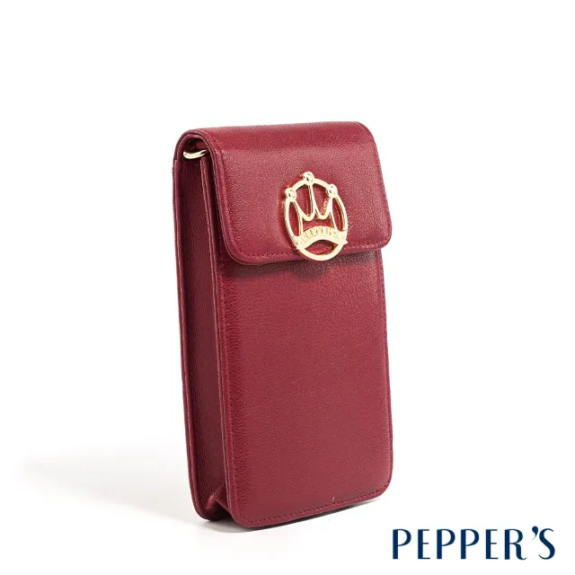 【PEPPER’S】交換禮物 CROWN 羊皮鍊背隨行包 - 櫻桃紅/煙燻黑(隨行包 手機包 女包 斜背包)
