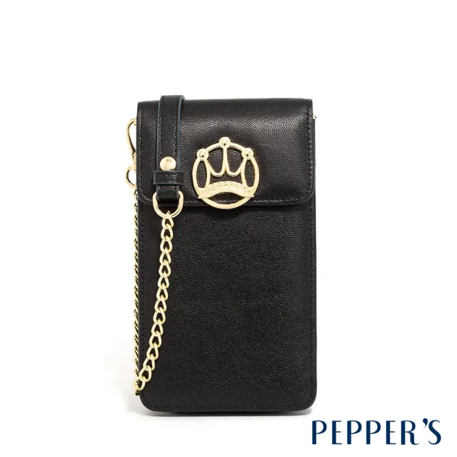 【PEPPER’S】交換禮物 CROWN 羊皮鍊背隨行包 - 櫻桃紅/煙燻黑(隨行包 手機包 女包 斜背包)