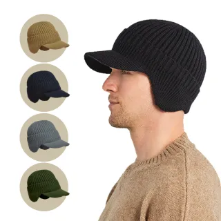 【匠心選品】加厚針織護耳鴨舌帽(保暖鴨舌帽 防風棒球帽 毛線帽 防寒飛行帽 老帽)