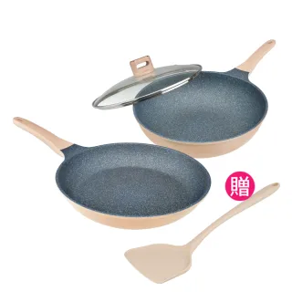 【CHEF 掌廚】韓國製輕量鑄造IH不沾深炒雙鍋組30CM(附玻璃蓋/不挑爐具)