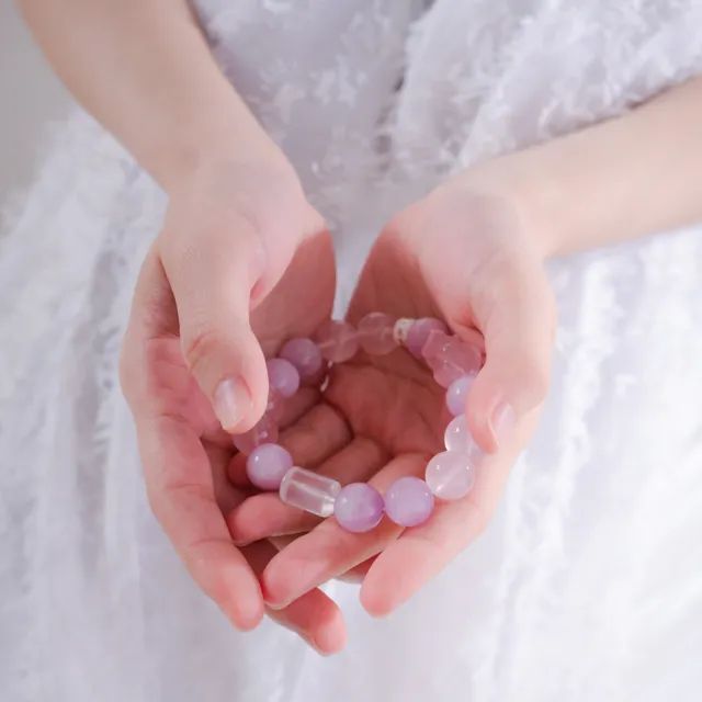 【天天水晶 TINGTING】粉晶x紫鋰輝x桶珠熊熊12mm設計款水晶手鍊 A120003