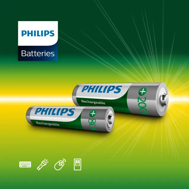 【Philips 飛利浦】低自放鎳氫充電電池3號4入*2+4號4入*2(贈USB 4槽智慧型充電器)